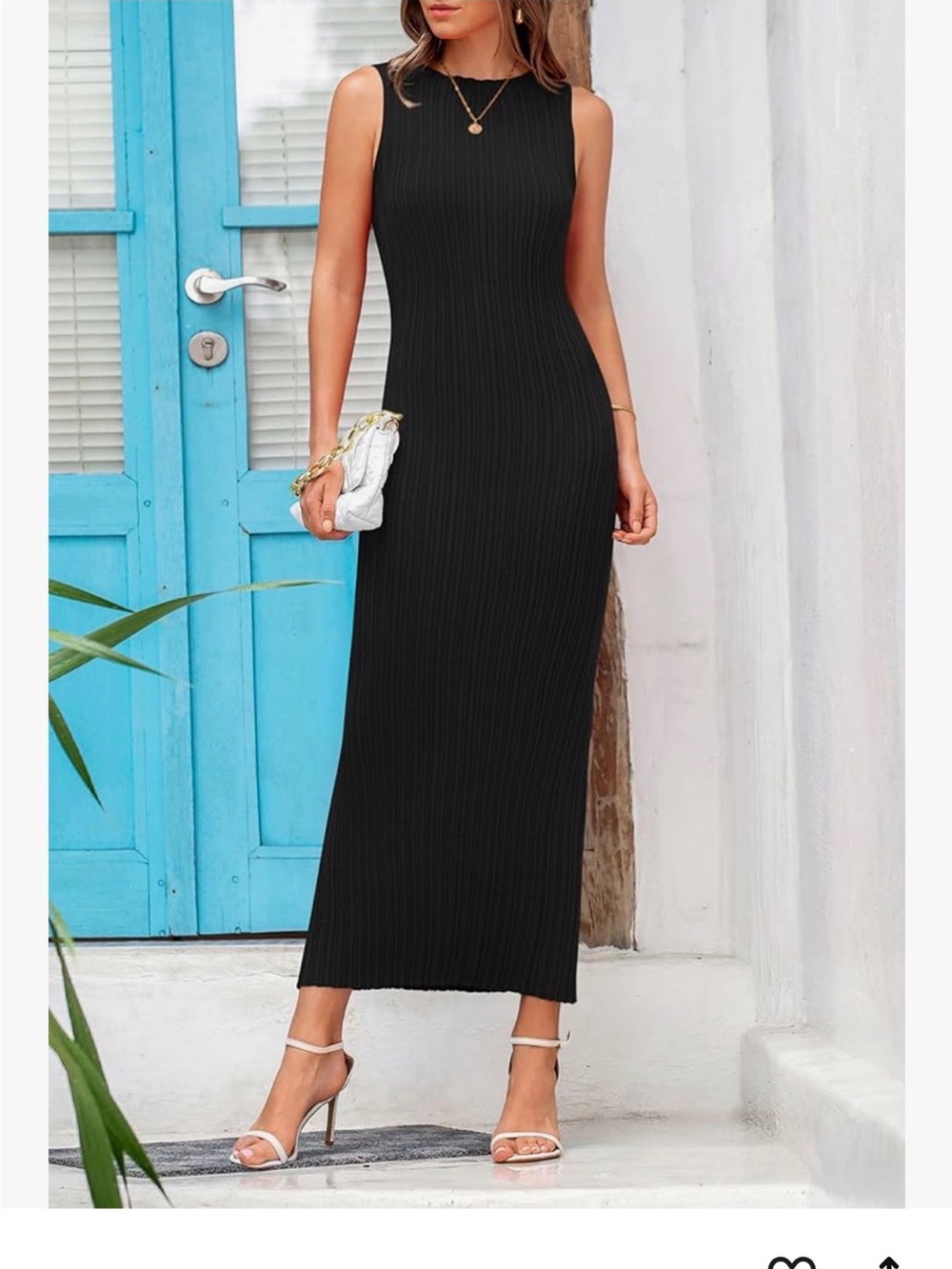 NWT Pretty Garden Classic Black Ribbed Sleeveless Maxi Dress